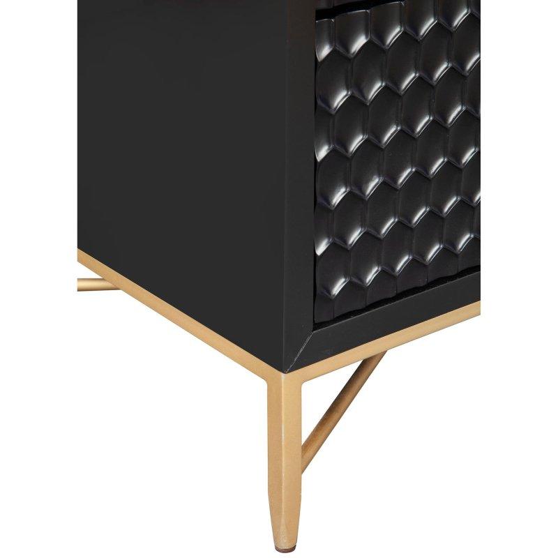 Siyah Maun Ağacı Dokulu 7 Çekmeceli Gold Metal Ayaklı Şifonyer - 143x46x87 cm - 308346