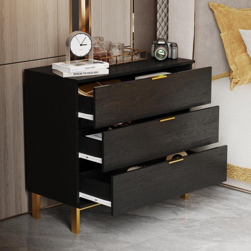 Siyah MDF 3 Çekmeceli Açık Raflı Şifonyer - 79x76 cm - 308957