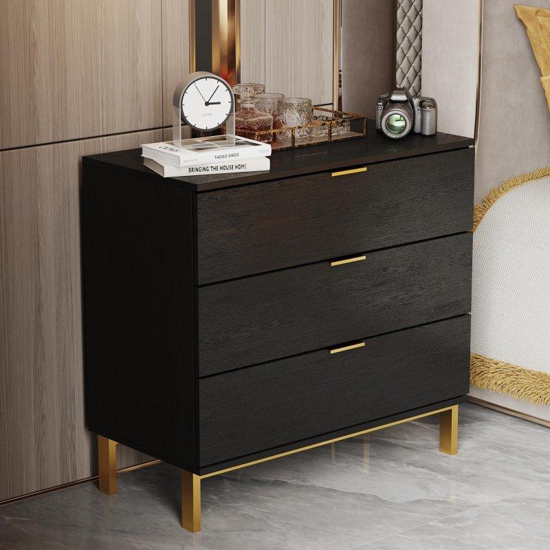 Siyah MDF 3 Çekmeceli Açık Raflı Şifonyer - 79x76 cm - 308957