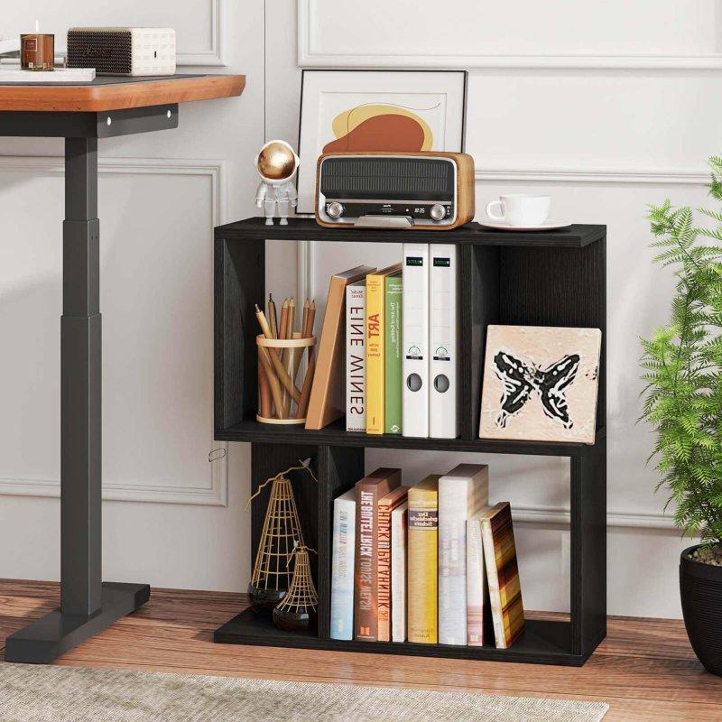 Siyah MDF 3 Raflı Geometrik Tasarımlı Modern Kitaplık - 51x18x56 cm - 318632