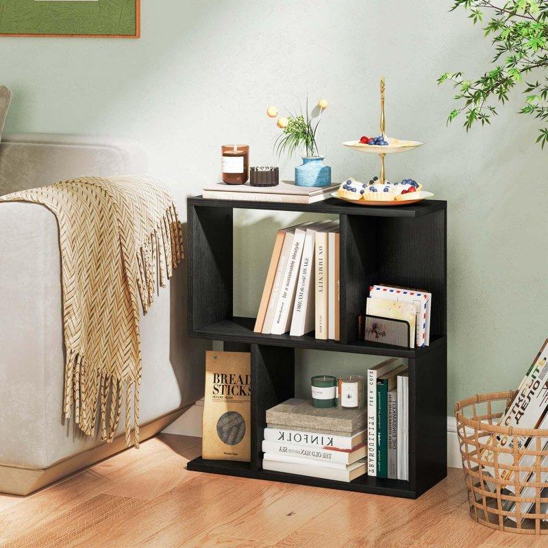 Siyah MDF 3 Raflı Geometrik Tasarımlı Modern Kitaplık - 51x18x56 cm - 318632