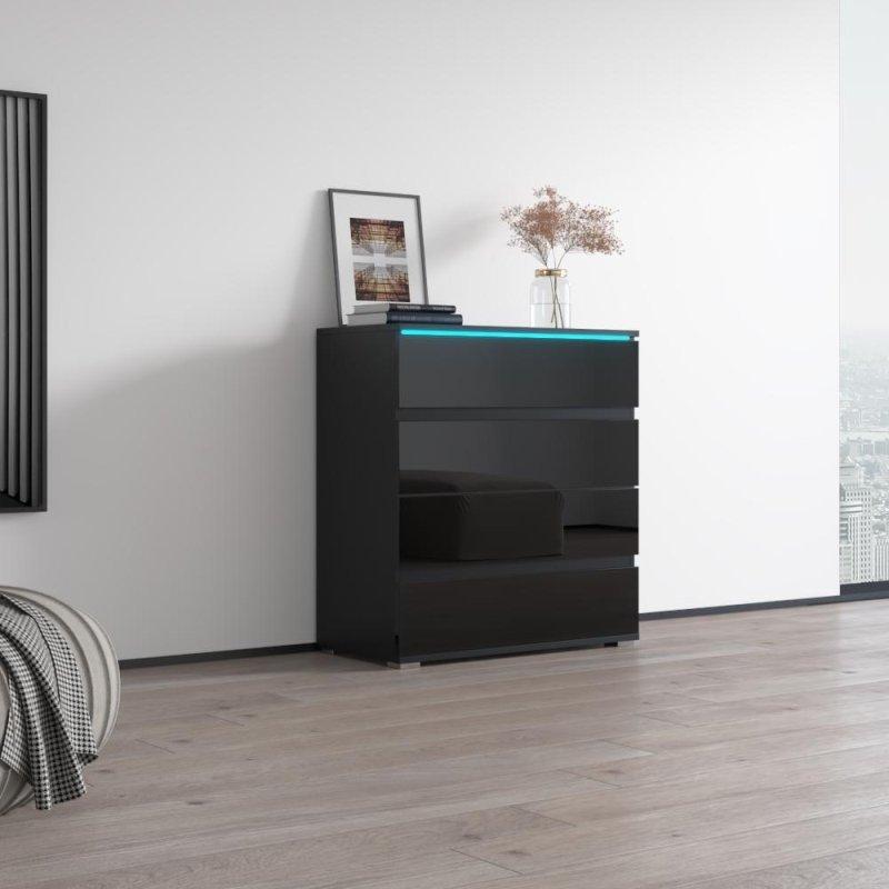 Siyah MDF 4 Çekmeceli 16 Renkli LED Aydınlatmalı Parlak Şifonyer - 82x41x87 cm - 295165