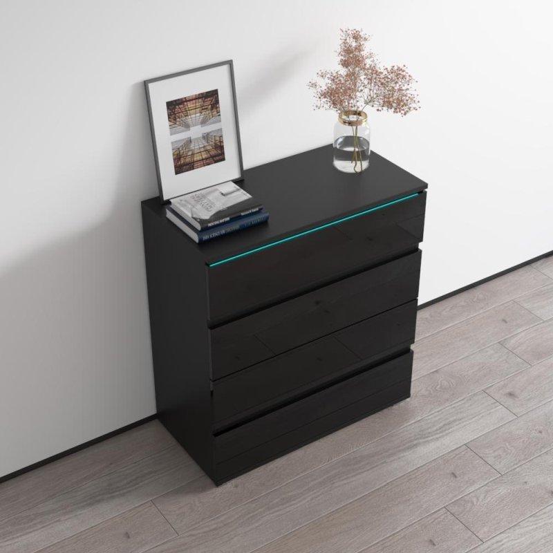 Siyah MDF 4 Çekmeceli 16 Renkli LED Aydınlatmalı Parlak Şifonyer - 82x41x87 cm - 295165