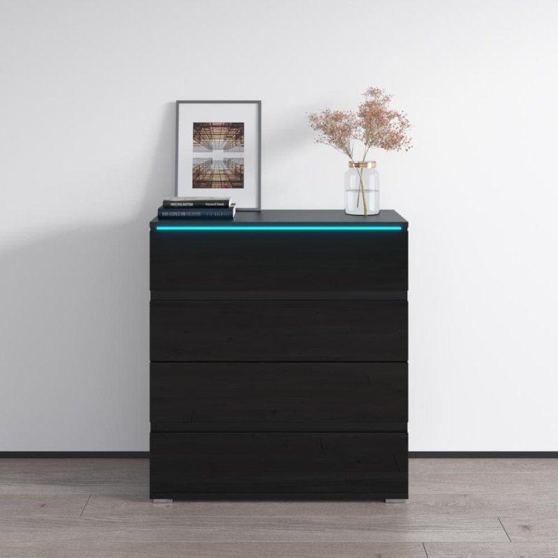 Siyah MDF 4 Çekmeceli 16 Renkli LED Aydınlatmalı Parlak Şifonyer - 82x41x87 cm - 295165
