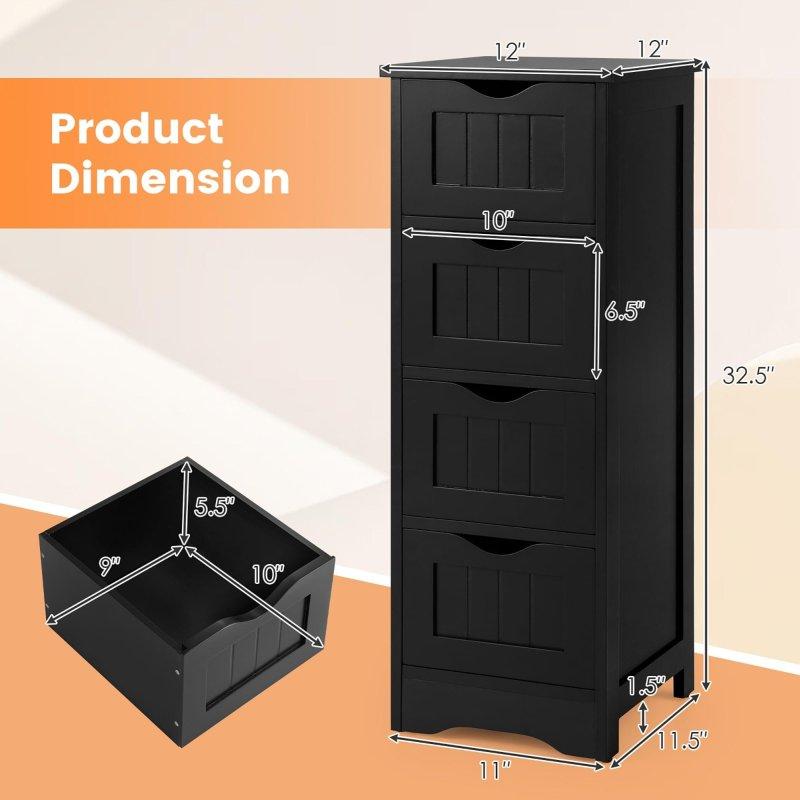 Siyah MDF 4 Çekmeceli Çok Amaçlı Banyo Dolabı - 31x31x83 cm - 333722