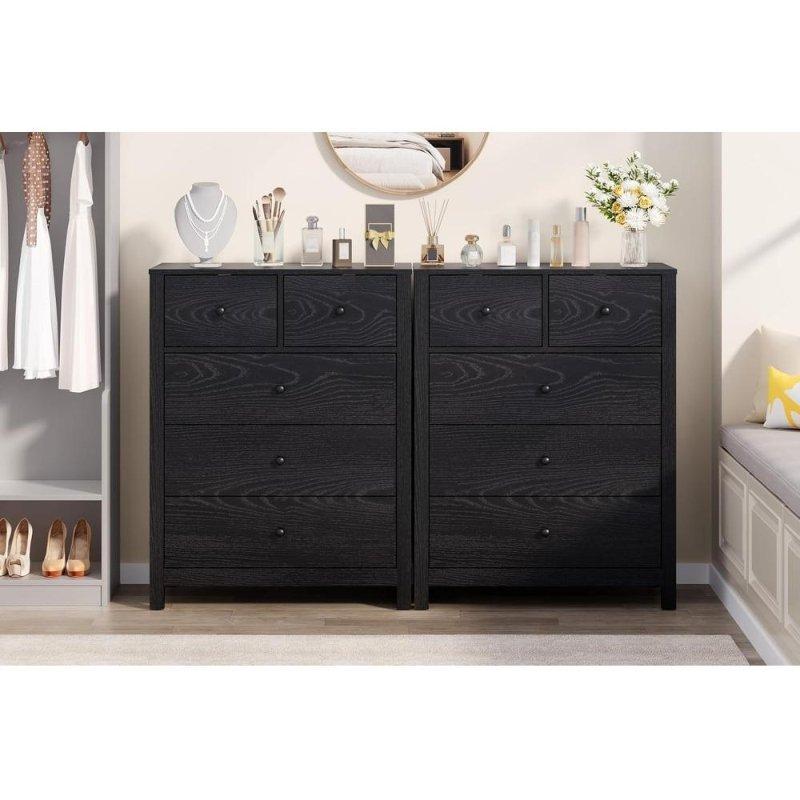 Siyah MDF 5 Çekmeceli Metal Kulplu Şifonyer - 74x94 cm - 296256