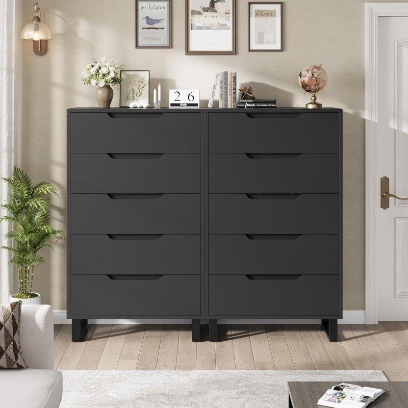 Siyah MDF 5 Çekmeceli Sökülebilir Ayaklı Şifonyer - 129 cm - 309333
