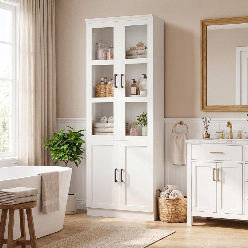 Siyah MDF 5 Raflı Ayarlanabilir Cam Kapaklı Kitaplık - 60x32x203 cm - 239534