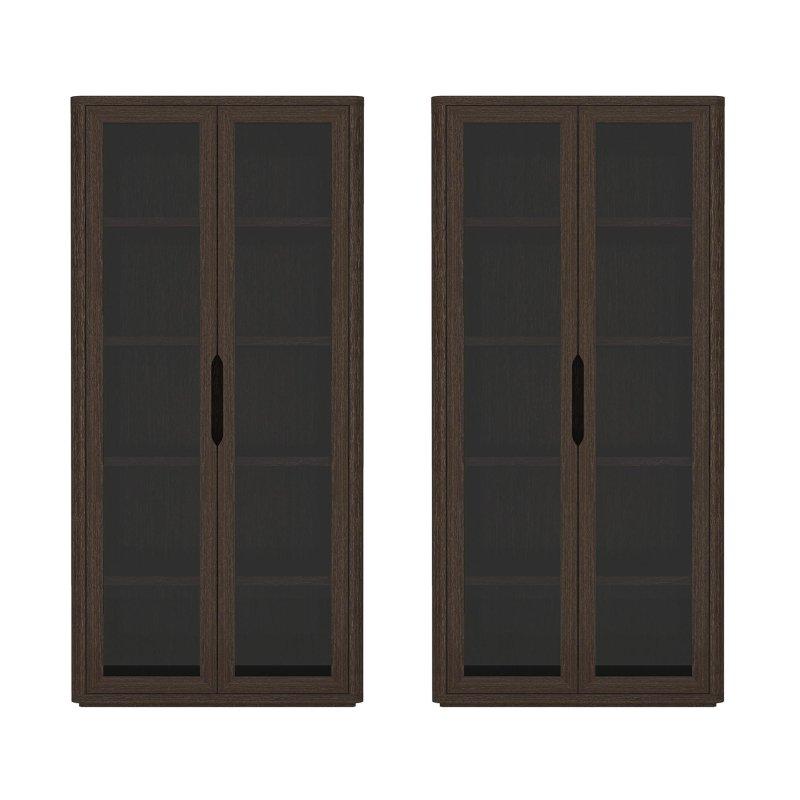 Siyah MDF 5 Raflı Yavaş Kapanır Cam Kapaklı Kitaplık - 97x201x46 cm - 238881