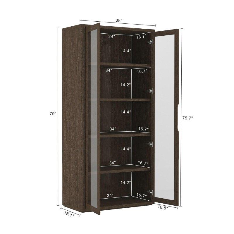 Siyah MDF 5 Raflı Yavaş Kapanır Cam Kapaklı Kitaplık - 97x201x46 cm - 238881