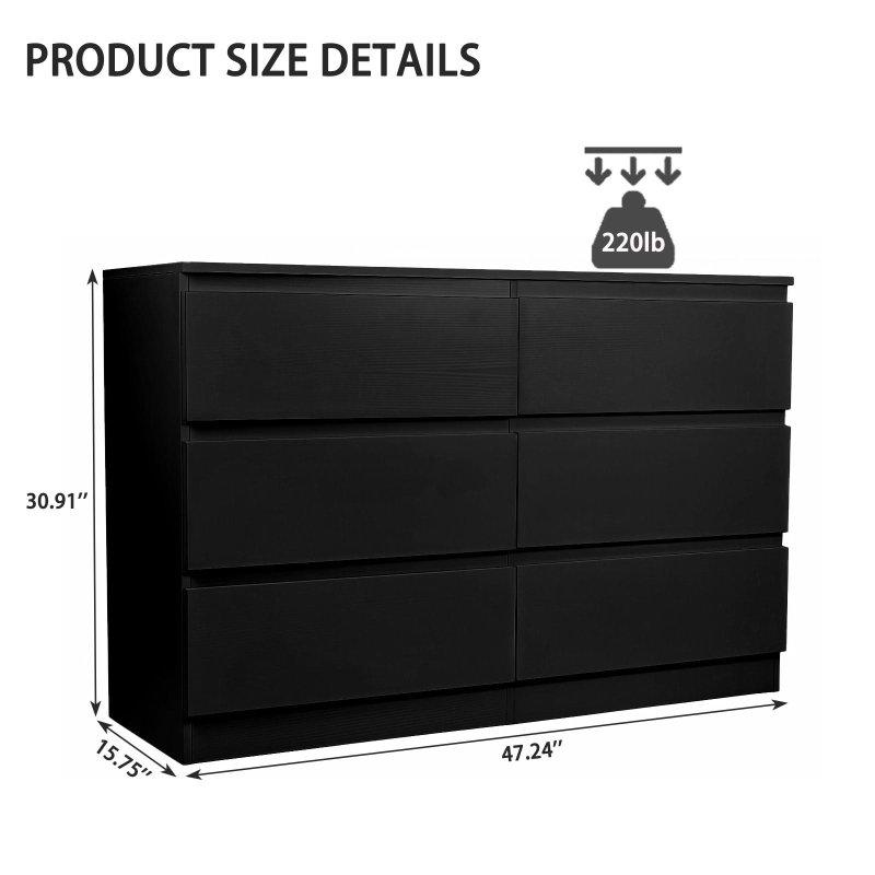 Siyah MDF 6 Çekmeceli Gizli Kulplu Şifonyer - 120x40x79 cm - 298795