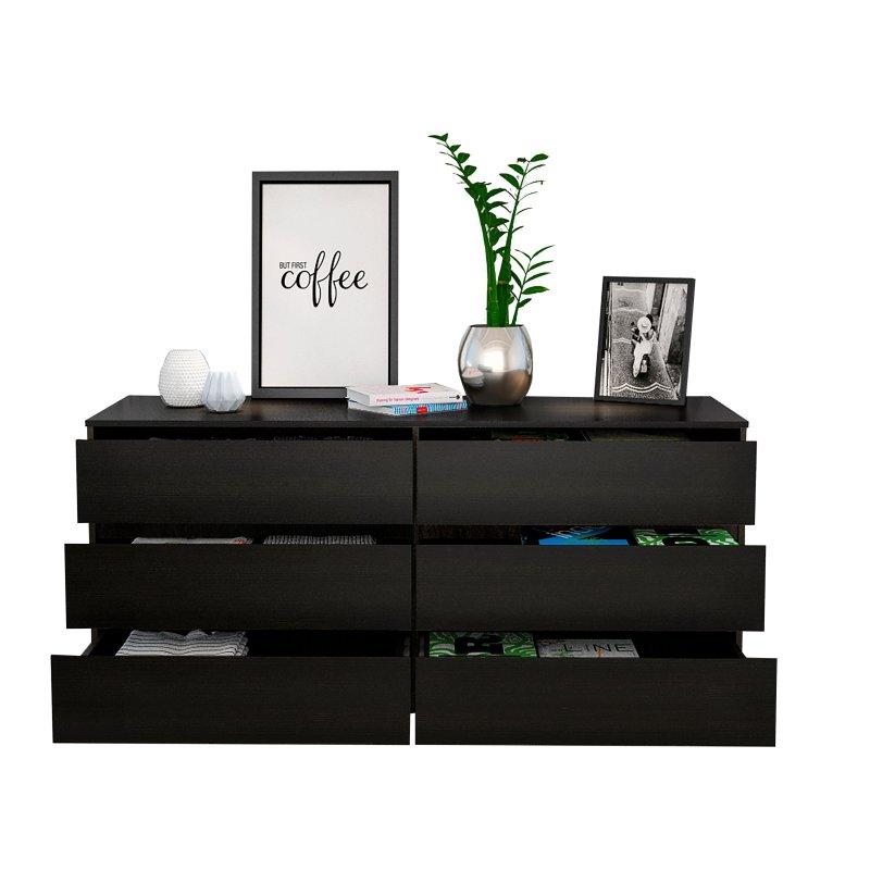 Siyah MDF 6 Çekmeceli Kulpsuz Tasarım Şifonyer - 154 cm - 304977