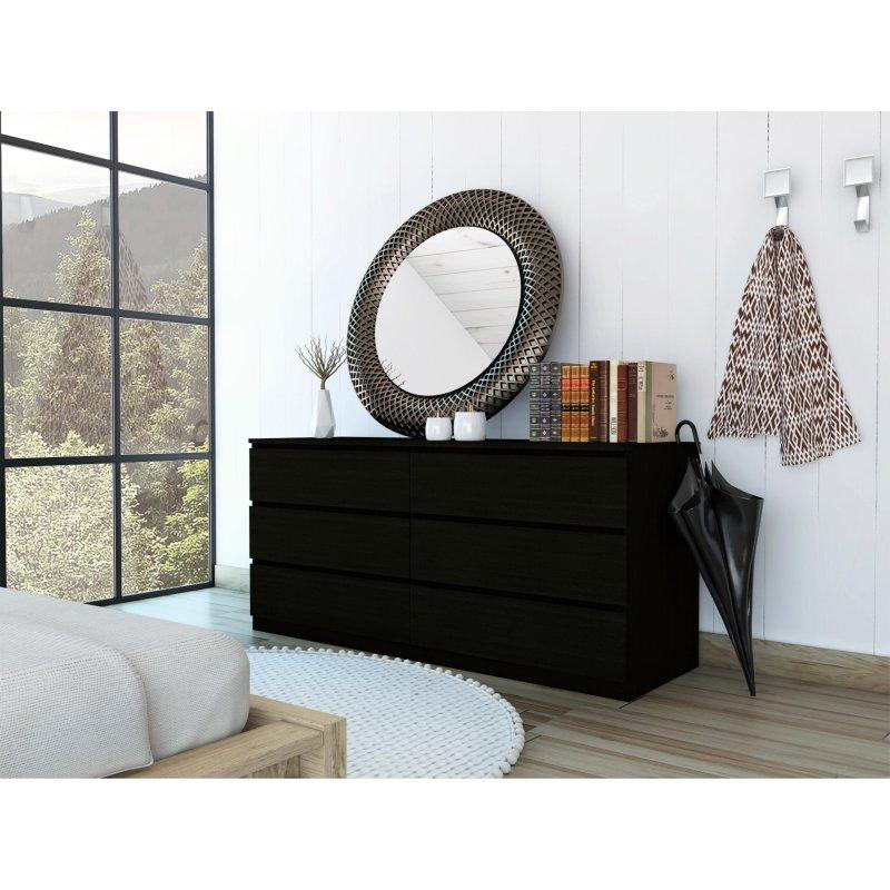 Siyah MDF 6 Çekmeceli Kulpsuz Tasarım Şifonyer - 154 cm - 304977
