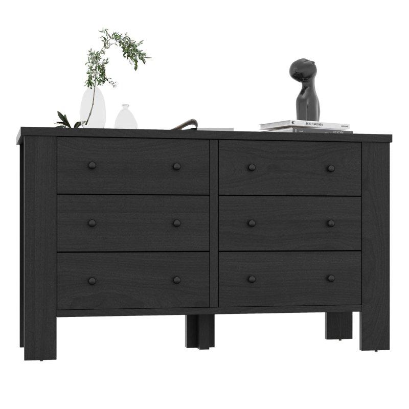 Siyah MDF 6 Çekmeceli Masif Meşe Ayaklı Şifonyer - 127x73x40 cm - 298020