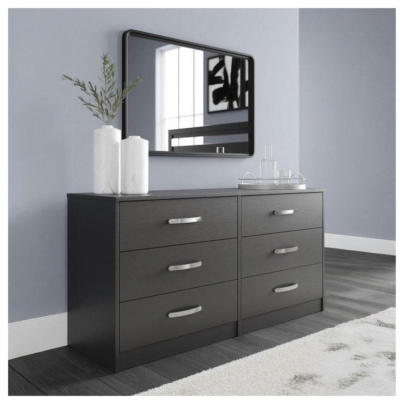 Siyah MDF 6 Çekmeceli Metal Kulplu Şifonyer - 150 cm - 305417