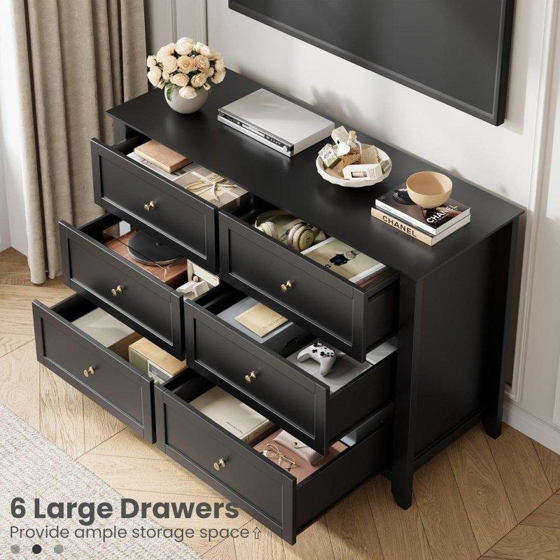 Siyah MDF 6 Çekmeceli Metal Kulplu Şifonyer - 303251