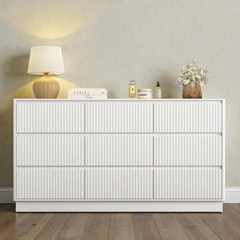 Siyah MDF 9 Çekmeceli Dalga Desenli Geniş Şifonyer - 161 cm - 302356