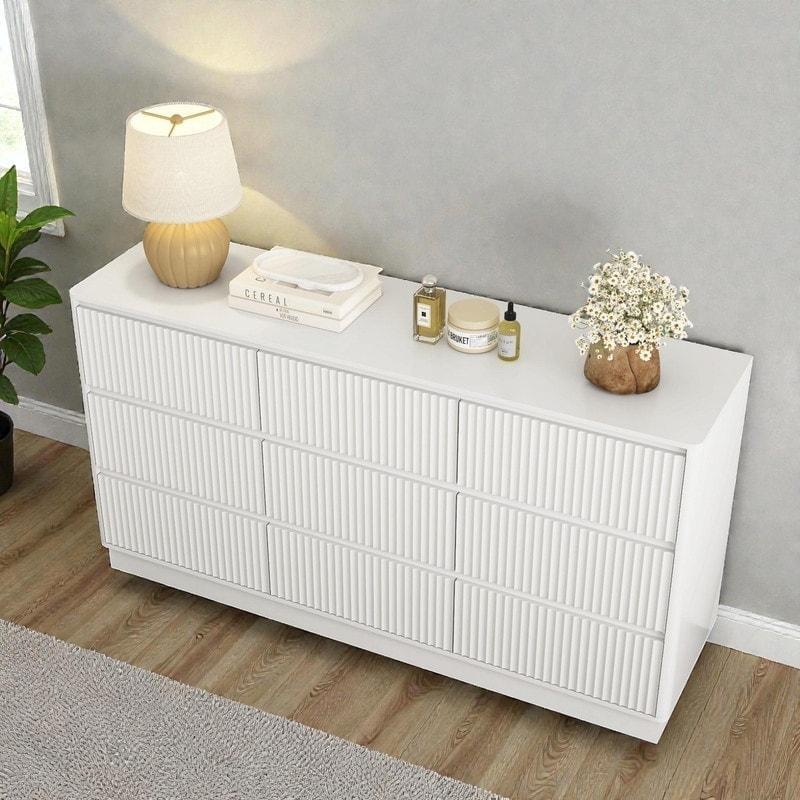 Siyah MDF 9 Çekmeceli Dalga Desenli Geniş Şifonyer - 161 cm - 302356