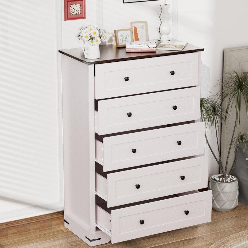Siyah MDF Ahır Kapısı Tasarımlı 5 Çekmeceli Şifonyer - 80x41x138 cm - 302982