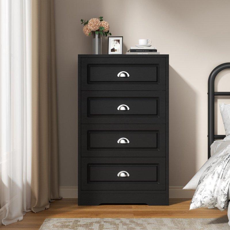 Siyah MDF Ahşap 4 Çekmeceli Şifonyer - 60x100x40 cm - 308993