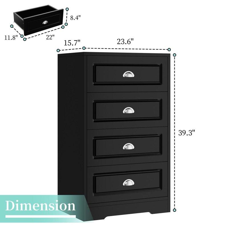 Siyah MDF Ahşap 4 Çekmeceli Şifonyer - 60x100x40 cm - 308993