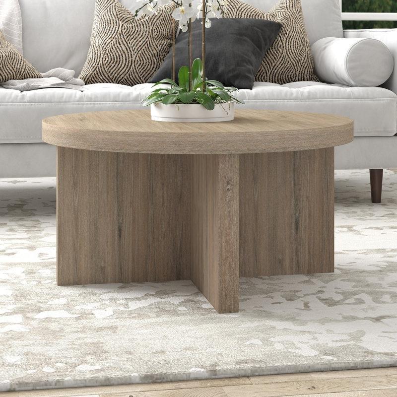 Siyah MDF Ahşap Dokulu X Ayaklı Yuvarlak Orta Sehpa - 84 cm - 245408