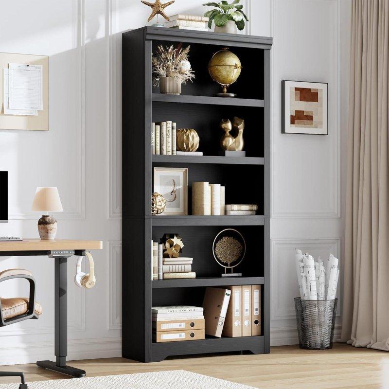 Siyah MDF Ayarlanabilir Raflı 5 Katlı Kitaplık - 176x81 cm - 317356