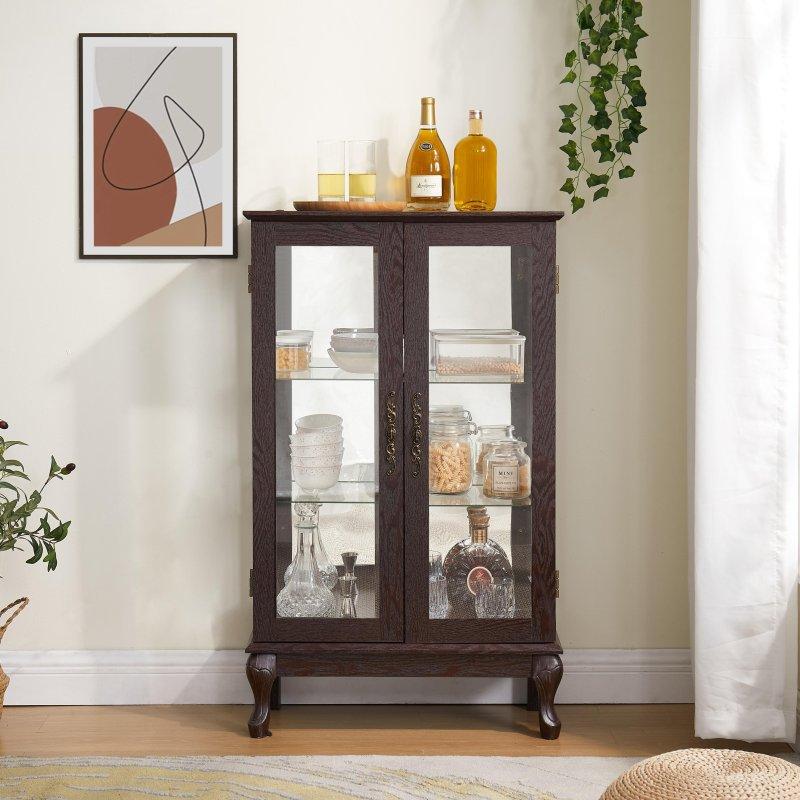 Siyah MDF Cam Kapaklı Işıklı Ayarlanabilir Raflı Kitaplık - 112x67x30 cm - 320033