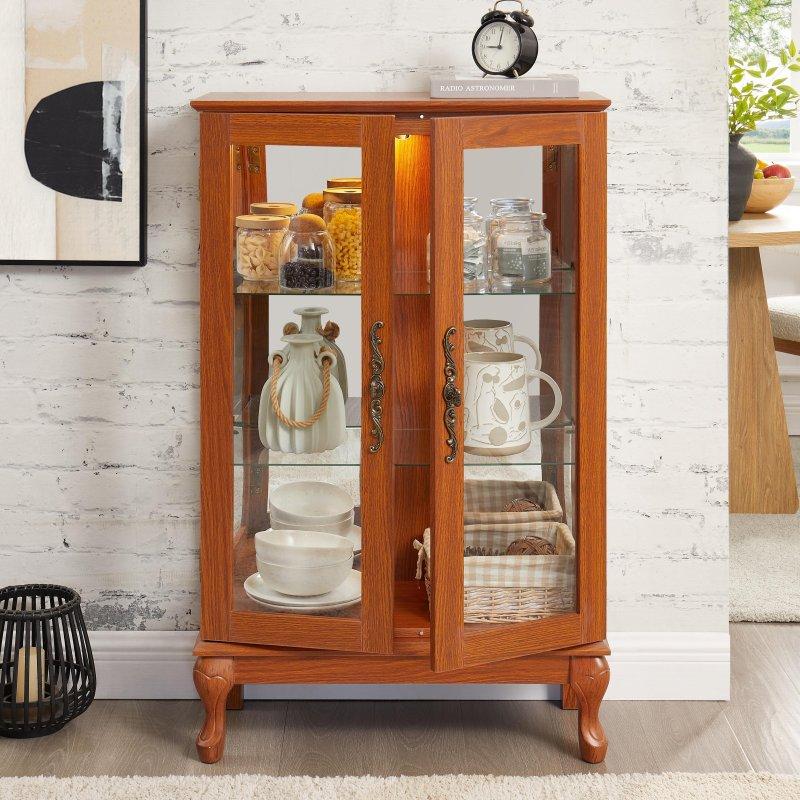 Siyah MDF Cam Kapaklı Işıklı Ayarlanabilir Raflı Kitaplık - 112x67x30 cm - 320033