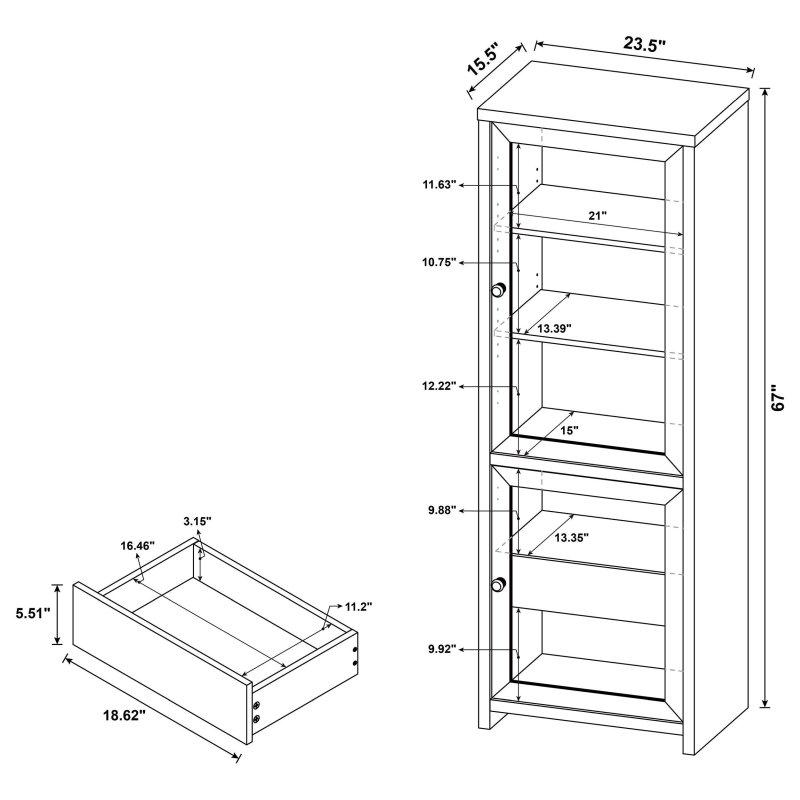 Siyah MDF Cam Kapaklı ve Çekmeceli Kitaplık - 60x40x171 cm - 312943