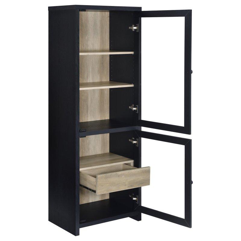 Siyah MDF Cam Kapaklı ve Çekmeceli Kitaplık - 60x40x171 cm - 312943