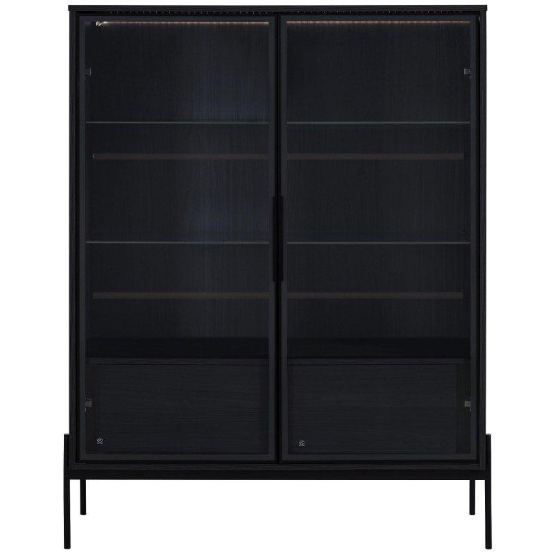 Siyah MDF Cam LED Aydınlatmalı 2 Çekmeceli Kitaplık - 102x131 cm - 317449