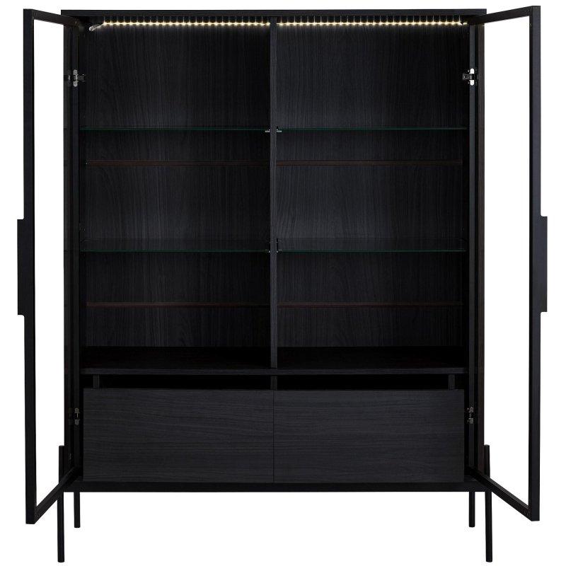 Siyah MDF Cam LED Aydınlatmalı 2 Çekmeceli Kitaplık - 102x131 cm - 317449