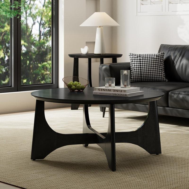 Siyah MDF Çapraz Ayaklı Yuvarlak Orta Sehpa - 92 cm - 245145