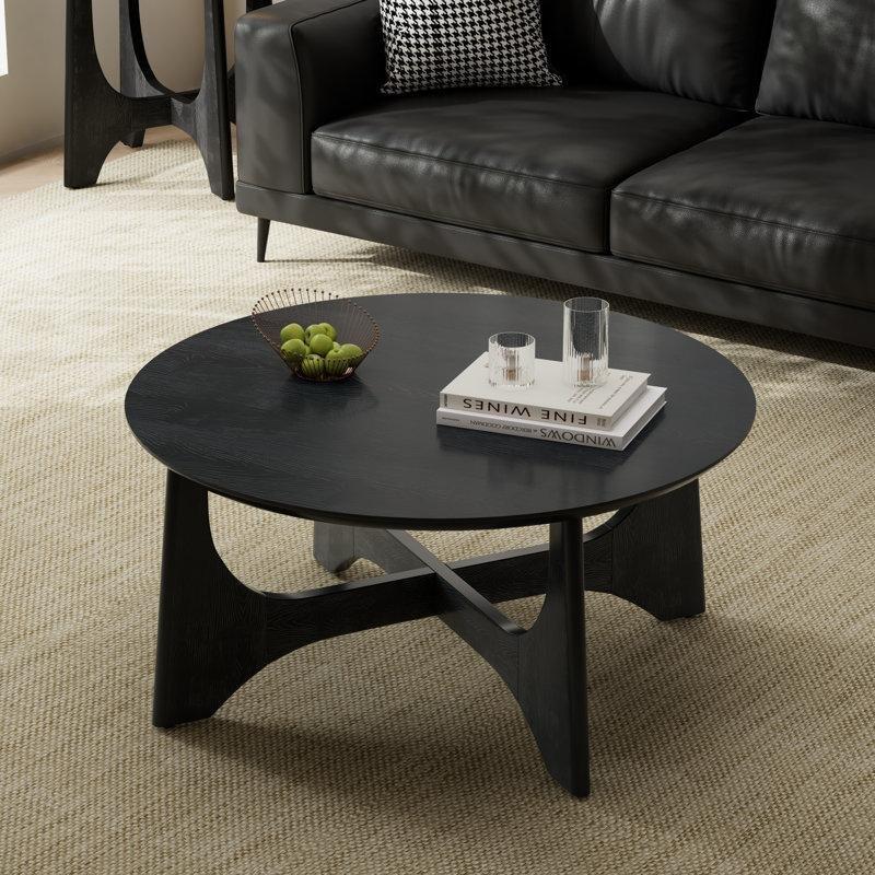 Siyah MDF Çapraz Ayaklı Yuvarlak Orta Sehpa - 92 cm - 245145
