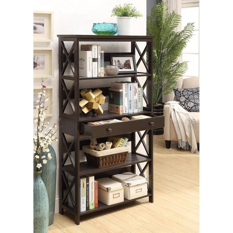 Siyah MDF Çekmeceli 5 Raflı X Tasarım Kitaplık - 81x152 cm - 313130