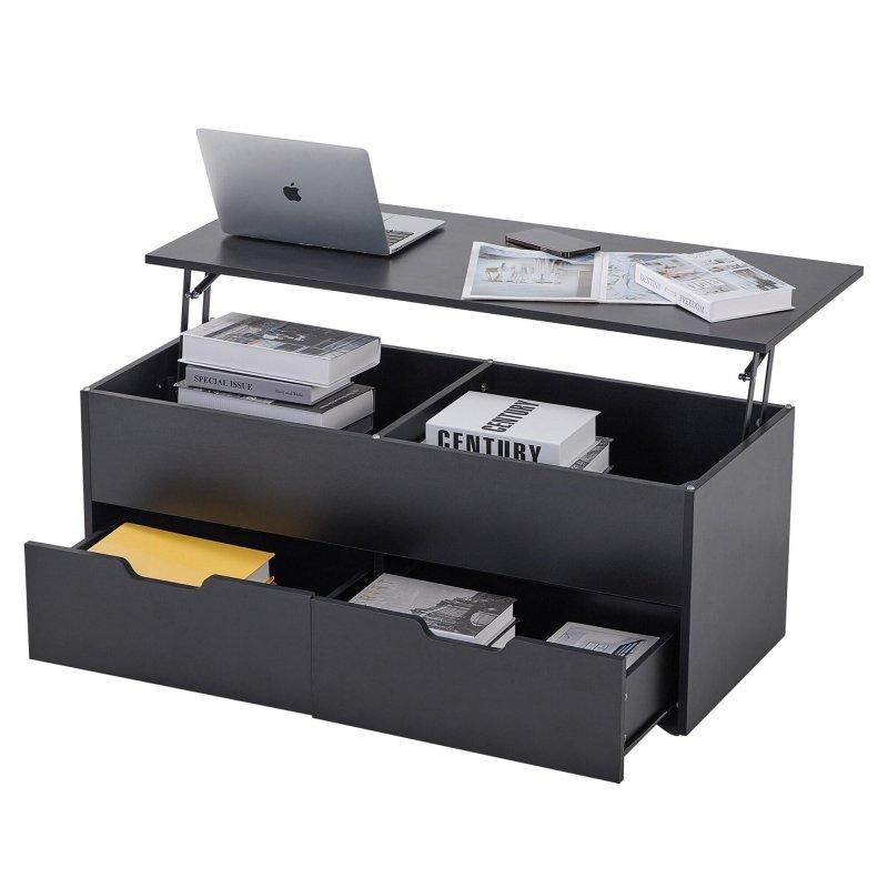 Siyah MDF Çekmeceli Asansörlü Akıllı Sehpa - 105x45 cm - 254324