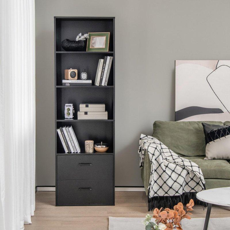 Siyah MDF Çekmeceli Modern Kitaplık - 188 cm - 317147