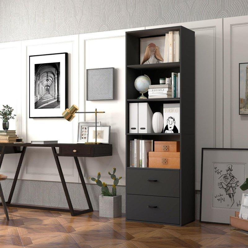 Siyah MDF Çekmeceli Modern Kitaplık - 188 cm - 317147