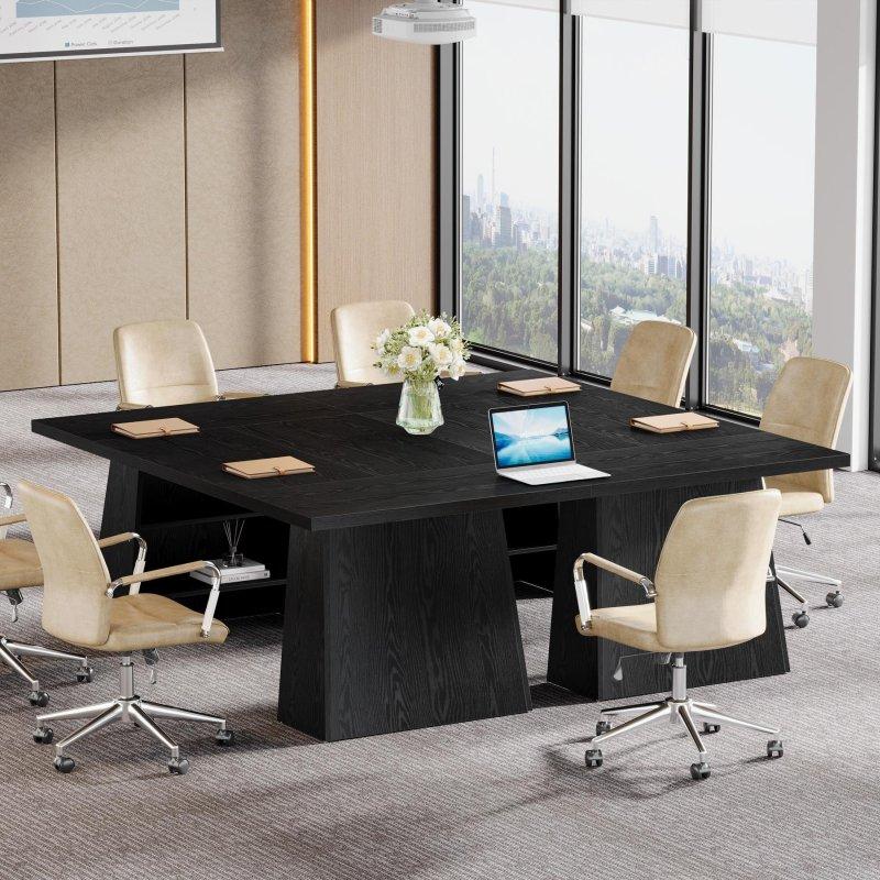 Siyah MDF Çift Ayaklı Raflı Ofis Masası - 160x79 cm - 326237