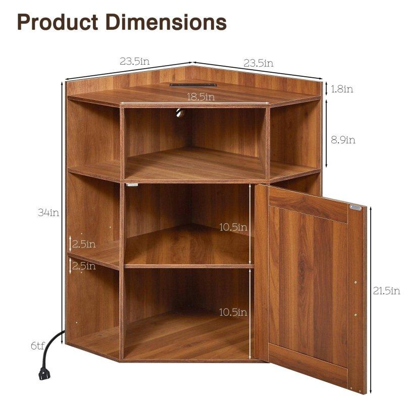 Siyah MDF Dahili Şarj İstasyonlu Ayarlanabilir Raflı Üçgen Köşe Kitaplık - 87 cm - 313281