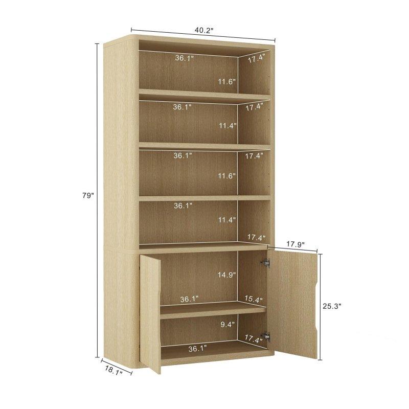 Siyah MDF Dolaplı ve Ayarlanabilir Raflı Kitaplık - 103x201x46 cm - 315687