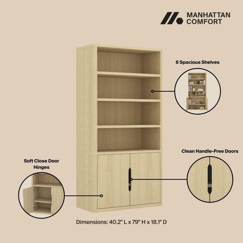 Siyah MDF Dolaplı ve Ayarlanabilir Raflı Kitaplık - 103x201x46 cm - 315687