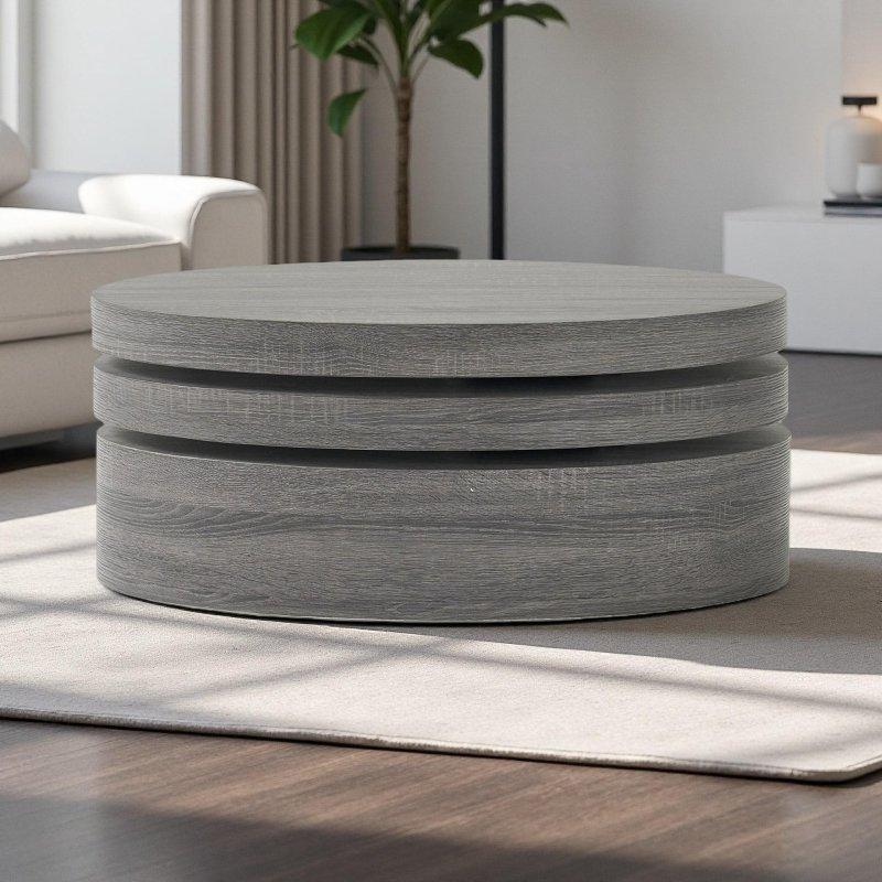 Siyah MDF Dönebilen 3 Katmanlı Yuvarlak Orta Sehpa - 81x61 cm - 240286