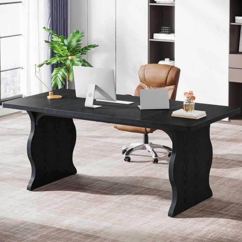Siyah MDF Geniş Dikdörtgen Yönetici Ofis Masası - 161x81 cm - 326780