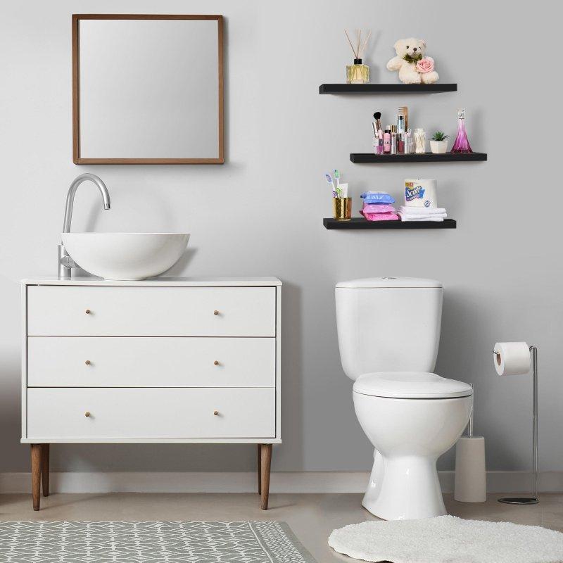 Siyah MDF Gizli Braketli Duvara Monte 3lü Set Kitaplık - 61x24 cm - 320264