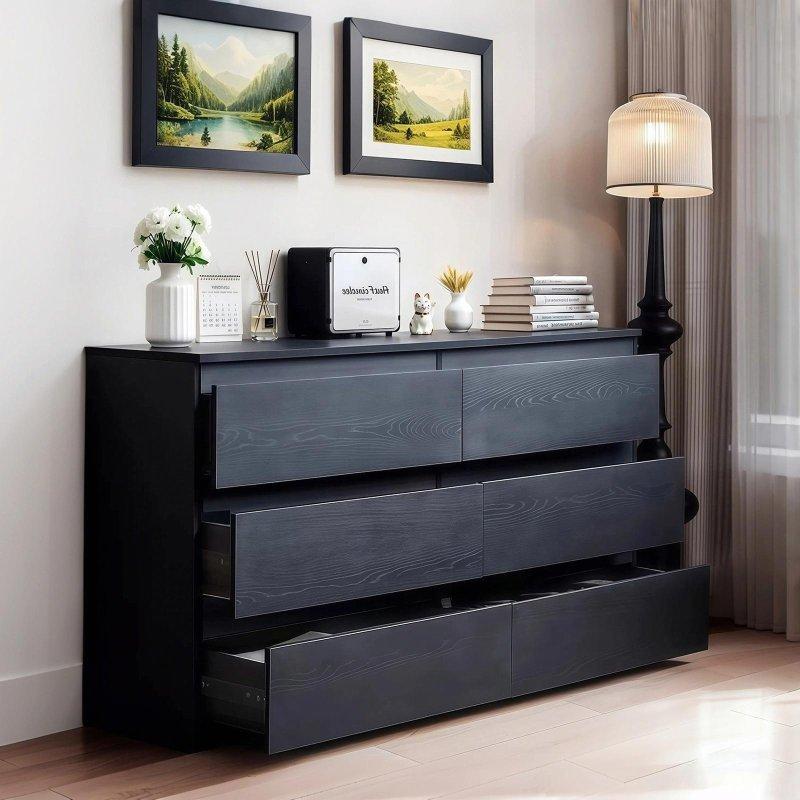 Siyah MDF Gizli Kulplu 6 Çekmeceli Modern Şifonyer - 295716