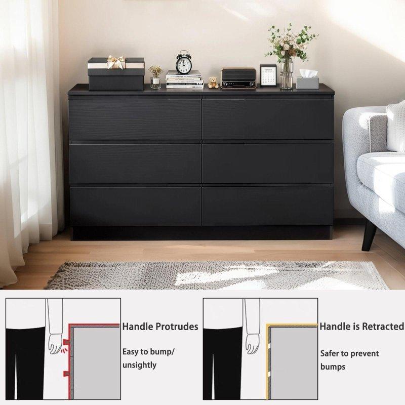 Siyah MDF Gizli Kulplu 6 Çekmeceli Şifonyer - 120x40x79 cm - 299125