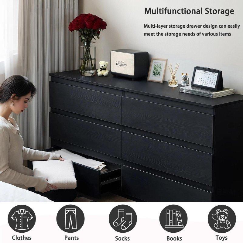 Siyah MDF Gizli Kulplu 6 Çekmeceli Yatay Şifonyer - 120x40x79 cm - 309683