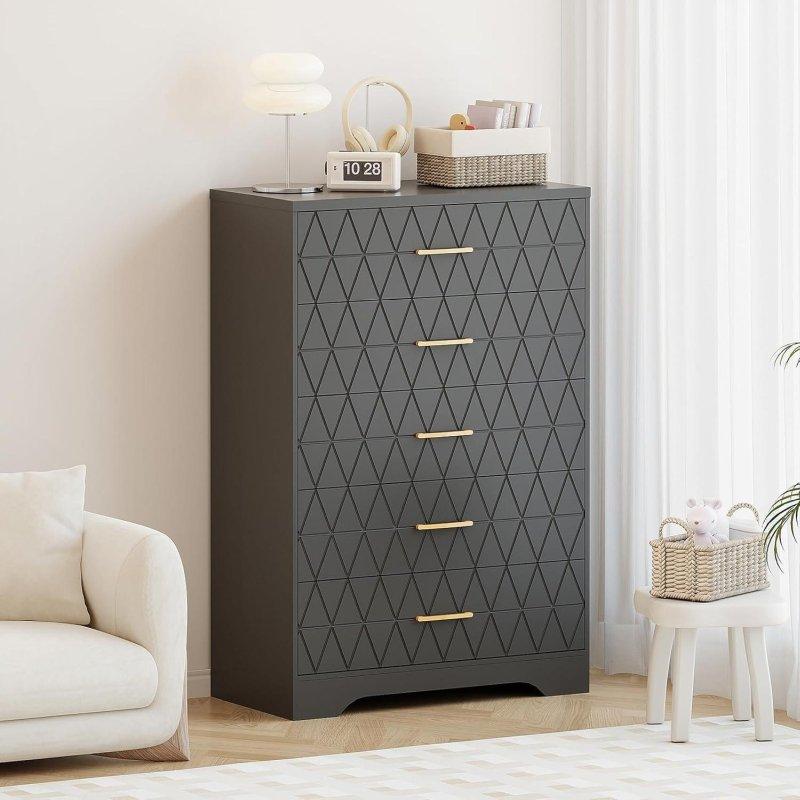 Siyah MDF Gold Kulplu 5 Çekmeceli Şifonyer - 81x119 cm - 306595